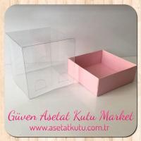 9x9x7 Altı Pembe Karton Üstü Asetat Kutu