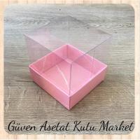 9x9x7 Altı Pembe Mermer Desenli Karton Üstü Asetat Kutu