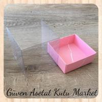 9x9x7 Altı Pembe Mermer Desenli Karton Üstü Asetat Kutu
