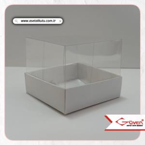 9x9x7 Altı Beyaz Karton Üstü Asetat Kutu