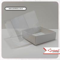 9x9x7 Altı Beyaz Karton Üstü Asetat Kutu