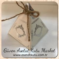 6.5x6.5x7 Beyaz Piramit Kutu (Gümüş Saray Desen)