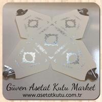 6.5x6.5x7 Beyaz Piramit Kutu (Gümüş Saray Desen)