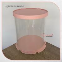 Çap 22 x Yükseklik 24 Pembe Silindir Asetat Kutu (HM54)