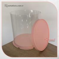 Çap 22 x Yükseklik 24 Pembe Silindir Asetat Kutu (HM54)