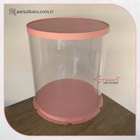 Çap 28 x Yükseklik 34 Pembe Silindir Asetat Kutu (HM61)