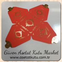 6.5x6.5x7 Kırmızı Piramit Kutu (Gold Saray Desen)