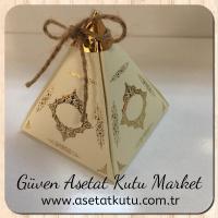 6.5x6.5x7 Krem Piramit Kutu (Gold Saray Desen)