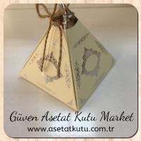 6.5x6.5x7 Krem Piramit Kutu (Gümüş Saray Desen)