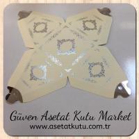 6.5x6.5x7 Krem Piramit Kutu (Gümüş Saray Desen)