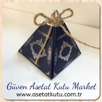 6.5x6.5x7 Lacivert Piramit Kutu (Gümüş Saray Desen)