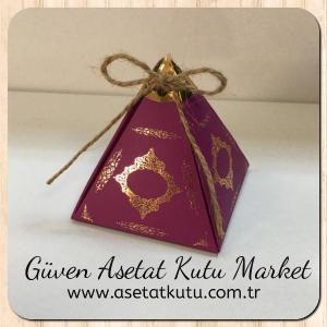6.5x6.5x7 Mor Piramit Kutu (Gold Saray Desen)