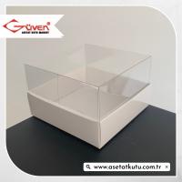 10x10x6 Altı Beyaz Karton Üstü Asetat Kutu