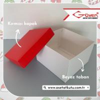 15x15x10 Tabanı Beyaz, Kapağı Kırmızı Karton Kutu