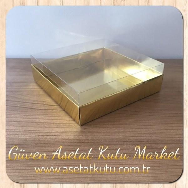 15x15x5 Altı Gold Metalize Karton Üstü Asetat Kutu