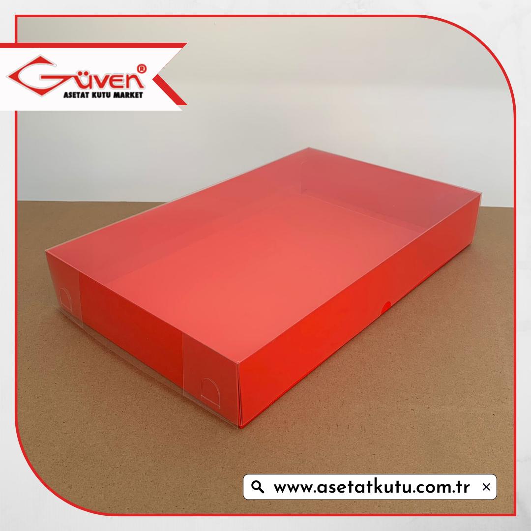 26x40x6.5 Altı Kırmızı Karton Üstü Asetat Kutu