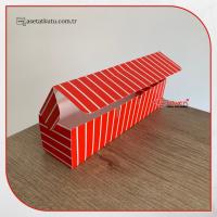 5x20x5 Kırmızı Beyaz Çizgili Pencereli Karton Kutu 