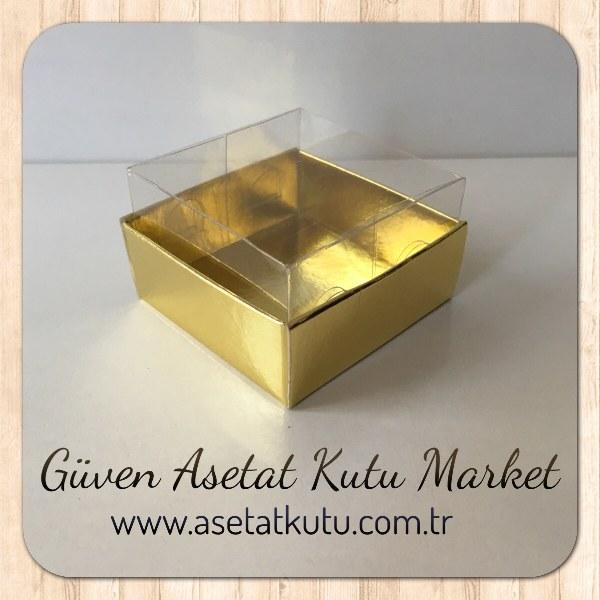 5x5x3 Altı Gold Metalize Karton Üstü Asetat Kutu