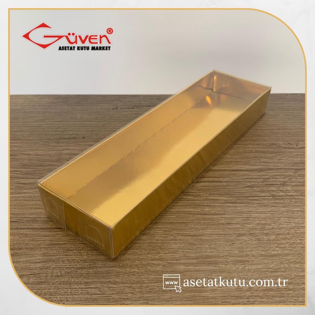6.5x20.5x2.5 Altı Gold Metalize Karton Üstü Asetat Kutu