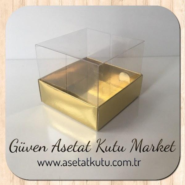 6x6x5 Altı Gold Metalize Karton Üstü Asetat Kutu