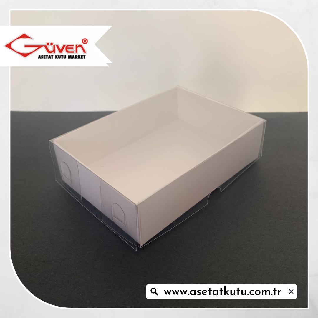 8x11x3 Altı Beyaz Karton Üstü Asetat Kutu