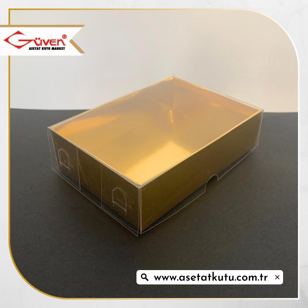 8x11x3 Altı Gold Metalize Karton Üstü Asetat Kutu