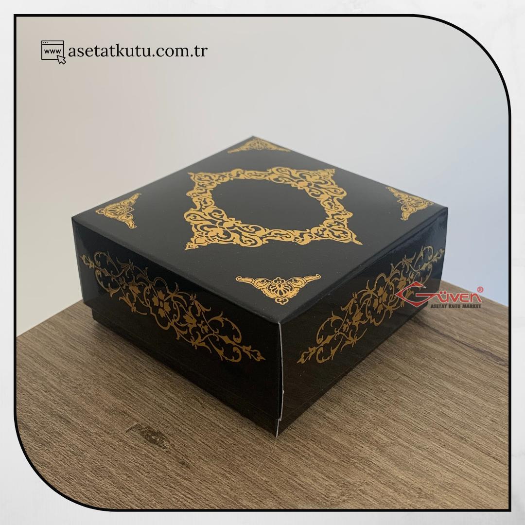 8x8x3.5 Siyah Üzeri Gold Saray Desenli Komple Karton Kutu